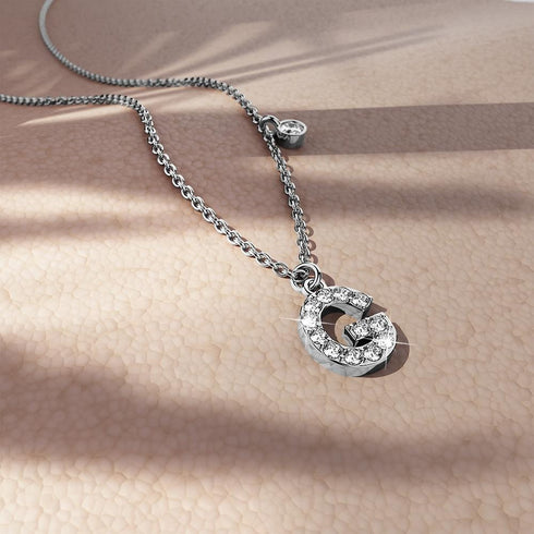 Solid 925 Sterling Silver Initial Crystal Personalised Alphabet Letter Necklace Silver